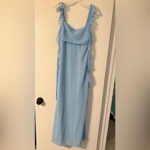 Elegant Blue Sleeveless Maxi Ruffled Straps Women Small